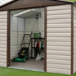 Abri De Jardin Métal Beige Et Marron 5,97m² + Kit D'ancrage Inclus - YARDMASTER -Boutique De Jardin abri de jardin metal beige et marron 597m kit d ancrage inclus yardmaster 2