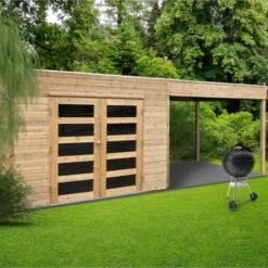 Abri De Jardin Salerno 11,65m² En Bois Traité Autoclave 19mm Avec Terrasse Couverte - SOLID