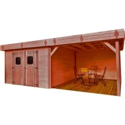 Abri Toit Plat En Douglas DINAN 20,64m² Madriers 28mm Avec Terrasse + Toiture Bac Acier - HABRITA 8 Abri Toit Plat En Douglas DINAN 20,64m² Madriers 28mm Avec Terrasse + Toiture Bac Acier - HABRITA -Boutique De Jardin abri dinan 2064m en madriers douglas 28mm avec terrasse habrita 2