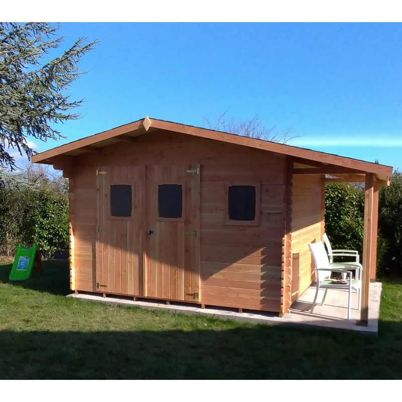 Abri Bois DOMMAR 17,20m² En Madriers Douglas 28mm Avec Bûcher + Couverture Onduline - HABRITA 5 Abri Bois DOMMAR 17,20m² En Madriers Douglas 28mm Avec Bûcher + Couverture Onduline - HABRITA – Image 3