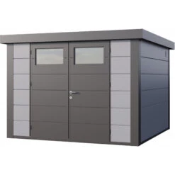 Abri En Acier Galvanisé Gris Clair 8,9m² Avec Double Porte Eleganto 3030 Telluria