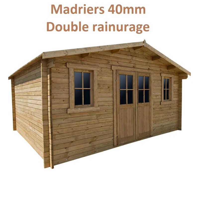 Abri En Bois Massif 19,8m² PLUS 40mm Traité Teinté Marron Gardy Shelter 4 Abri En Bois Massif 19,8m² PLUS 40mm Traité Teinté Marron Gardy Shelter – Image 2