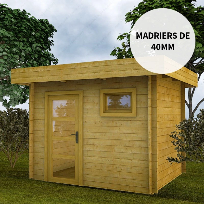 Abri En Bois Massif 7,5m² MODERNE Teinté Marron - Madriers 40mm Gardy Shelter 3 Abri En Bois Massif 7,5m² MODERNE Teinté Marron - Madriers 40mm Gardy Shelter