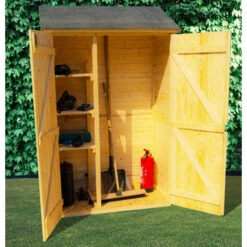 Abri Mural En Bois Brut 0,70m² Avec 3 étagères De Rangement - Habrita -Boutique De Jardin abri mural en bois brut 070m avec 3 etageres de rangement habrita 2