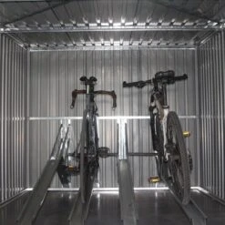 Abri Pour 4 Vélos En Acier Galvanisé Gris Avec Rails De Rangement 4,02m² - Chalet Et Jardin -Boutique De Jardin abri pour 4 velos en acier galvanise gris avec rails de rangement 402m chalet et jardin 4