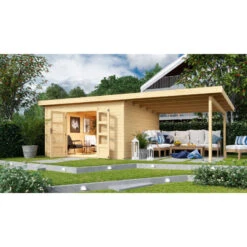 Abri Toit Plat 13,60m² Bois Massif 40mm Northeim 5 Avec Appentis 330cm – Karibu -Boutique De Jardin abri toit plat 1360m bois massif 40mm northeim 5 avec appentis 330cm woodfeeling 2