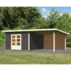 Abri Toit Plat 13,60m² Bois Massif Gris Terre 40mm Northeim 5 Avec Appentis 330cm Et Paroi Arrière – Karibu -Boutique De Jardin abri toit plat 1360m bois massif gris terre 40mm northeim 5 avec appentis 330cm et paroi arriere woodfeeling