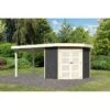 Abri Toit Plat 4,62m² Goldendorf 3 + Auvent En Bois Vitrifié Gris 19mm - Karibu -Boutique De Jardin abri toit plat 462m goldendorf 3 auvent en bois vitrifie gris 19mm karibu