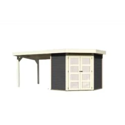 Abri Toit Plat 4,62m² Goldendorf 3 + Auvent En Bois Vitrifié Gris 19mm - Karibu -Boutique De Jardin abri toit plat 462m goldendorf 3 auvent en bois vitrifie gris 19mm karibu 5