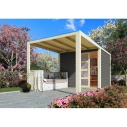 Abri Toit Plat En Bois Massif 19mm Qubic 6,05m² + Appentis 5,6m² Gris Terre - Karibu -Boutique De Jardin abri toit plat en bois massif 19mm qubic 605m appentis 56m gris terre karibu 2