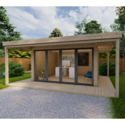 Bureau De Jardin En Bois Massif Avec Terrasse 16,5m² - Madriers 40mm Gardy Shelter