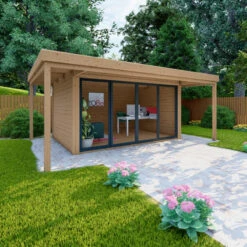 Bureau De Jardin En Bois Massif Avec Terrasse 16,5m² - Madriers 40mm Traités Et Teintés Marron Gardy Shelter -Boutique De Jardin bureau de jardin en bois massif avec terrasse 165m madriers 40mm traites et teintes marron gardy shelter 1