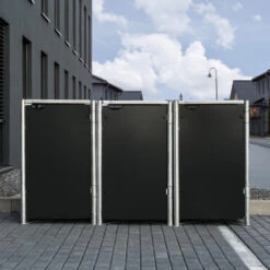 Cache-poubelle 3 Compartiments Müllbox En Aluminium Noir 3x240L – HIDE -Boutique De Jardin cache poubelle 3 compartiments mullbox en aluminium noir 3x240l hide 3