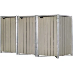 Cache-poubelle 3 Compartiments Müllbox En Bois Traité Gris 3x240L – HIDE -Boutique De Jardin cache poubelle 3 compartiments mullbox en bois traite gris 3x240l hide 1