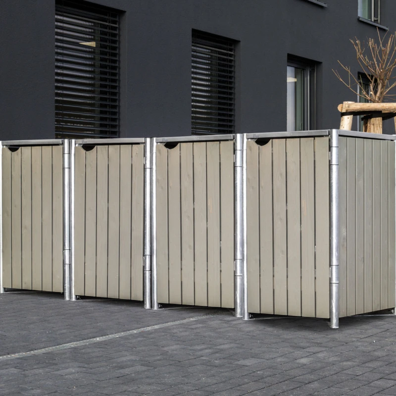 Cache-poubelle 4 Compartiments Müllbox En Bois Traité Gris 4x240L – HIDE 3 Cache-poubelle 4 Compartiments Müllbox En Bois Traité Gris 4x240L – HIDE