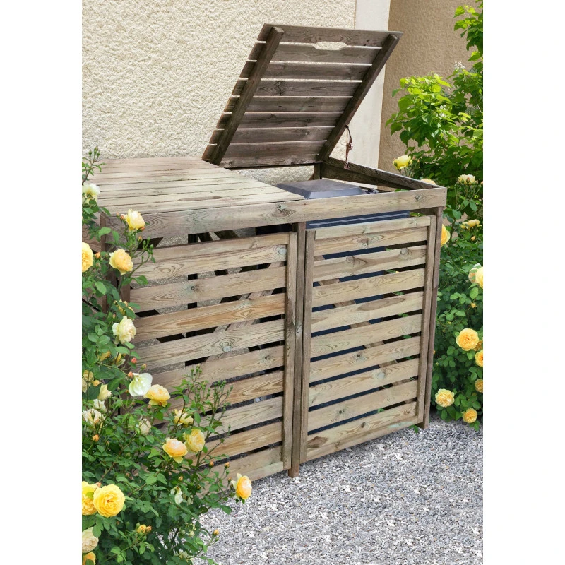 Cache Poubelle Double En Bois Massif Traité Autoclave – NEW CHESTER – Forest Style 3 Cache Poubelle Double En Bois Massif Traité Autoclave – NEW CHESTER – Forest Style