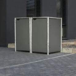 Cache-poubelle 2 Compartiments Müllbox En Aluminium Gris 2x140L – HIDE
