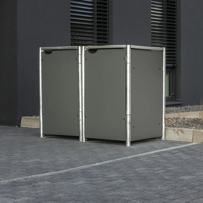 Cache-poubelle 2 Compartiments Müllbox En Aluminium Gris 2x140L – HIDE 3 Cache-poubelle 2 Compartiments Müllbox En Aluminium Gris 2x140L – HIDE
