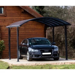 Carport 1 Voiture 14,62m² En Aluminium Et Polycarbonate 6mm ANTI-UV - Habrita -Boutique De Jardin carport 1 voiture avec toit arrondi en aluminium et polycarbonate anti uv 3