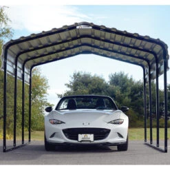 Carport à Toit En Acier Galvanisé 13,8m² Couleur Anthracite – Shelter Logic -Boutique De Jardin carport a toit en acier galvanise 138m couleur anthracite shelter logic 3