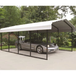 Carport à Toit En Acier Galvanisé 22,57m² Couleur Beige – Shelter Logic -Boutique De Jardin carport a toit en acier galvanise 2257m couleur beige shelter logic 1 2