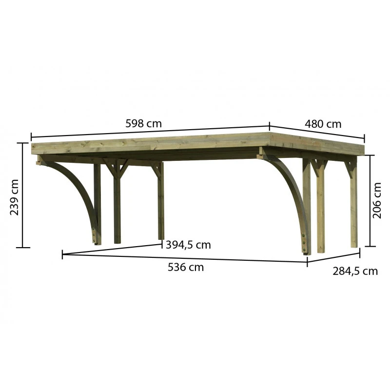 Carport Double En Bois Autoclave 28,3m², Toit En Acier Et Deux Poteaux En Arc – KARIBU 4 Carport Double En Bois Autoclave 28,3m², Toit En Acier Et Deux Poteaux En Arc – KARIBU – Image 2