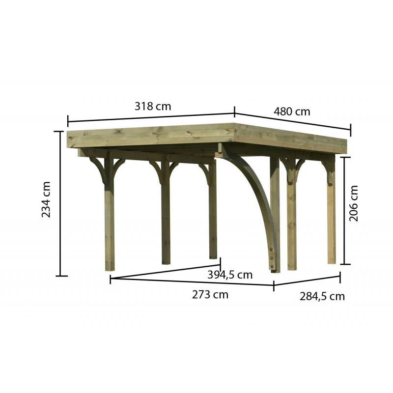 Carport En Bois Autoclave 15m² Avec Poteau En Arc Et Toit En Acier – KARIBU 4 Carport En Bois Autoclave 15m² Avec Poteau En Arc Et Toit En Acier – KARIBU – Image 2