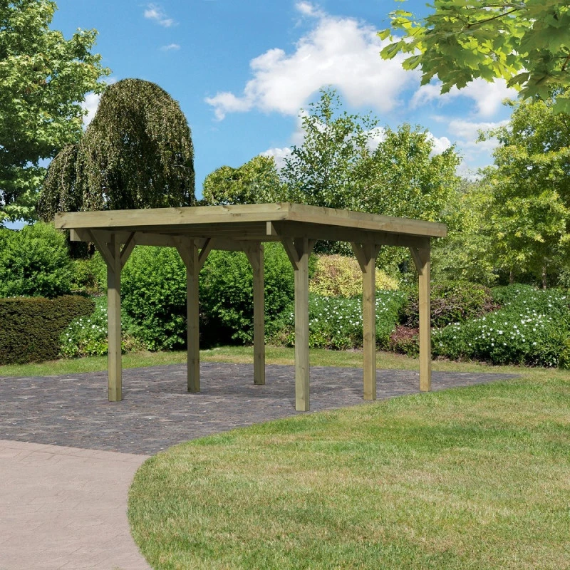 Carport En Bois Autoclave 15m² Et Toit En PVC Gris – KARIBU 4 Carport En Bois Autoclave 15m² Et Toit En PVC Gris – KARIBU – Image 2