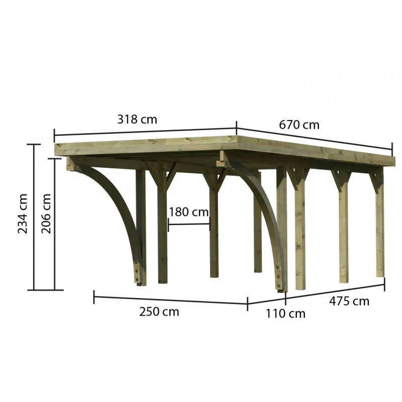 Carport En Bois Autoclave 21m², Toit En PVC Gris Et Deux Poteaux En Arc – KARIBU 4 Carport En Bois Autoclave 21m², Toit En PVC Gris Et Deux Poteaux En Arc – KARIBU – Image 2