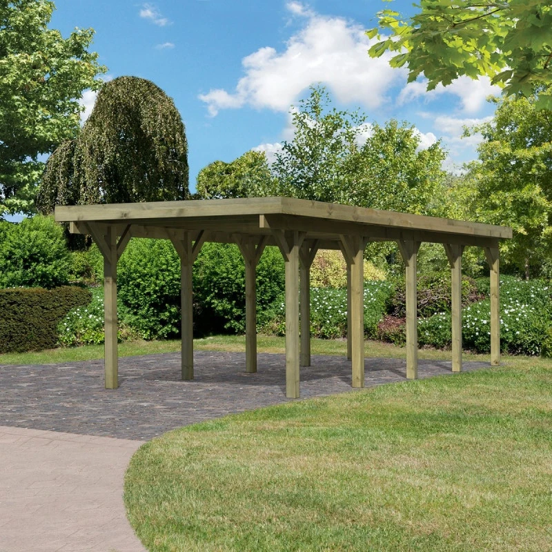 Carport En Bois Autoclave 26,9m² Et Toit En Acier – KARIBU 4 Carport En Bois Autoclave 26,9m² Et Toit En Acier – KARIBU – Image 2