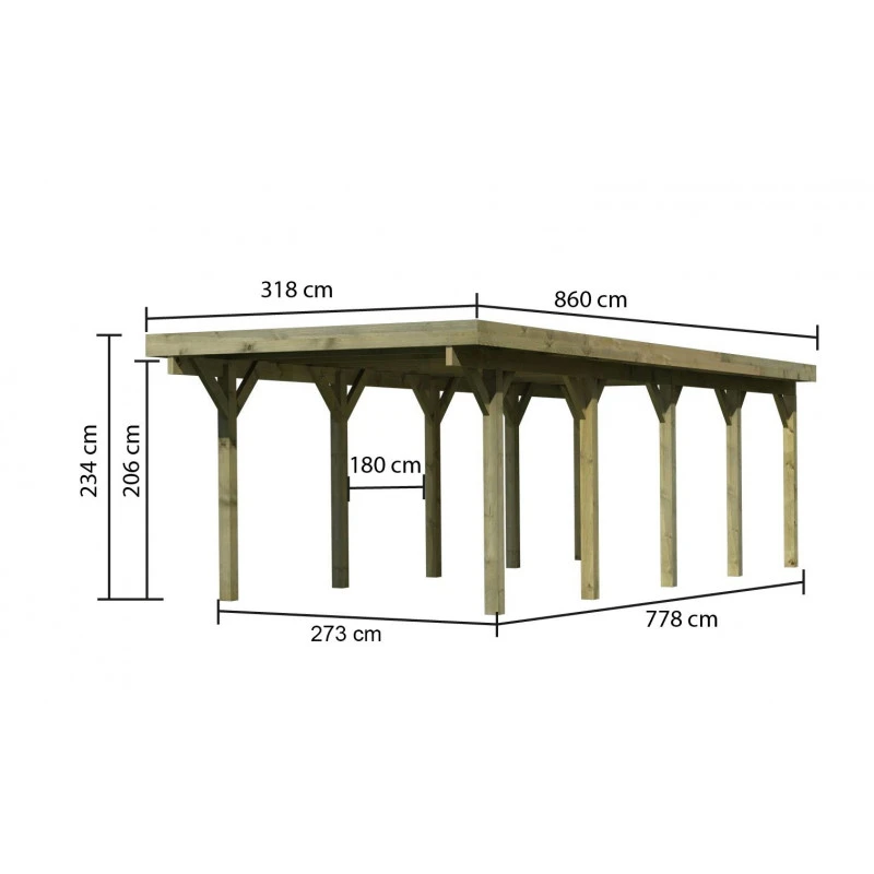 Carport En Bois Autoclave 26,9m² Et Toit En PVC Gris – KARIBU 4 Carport En Bois Autoclave 26,9m² Et Toit En PVC Gris – KARIBU – Image 2