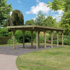 Carport En Bois Autoclave 26,9m² Et Toit En PVC Gris – KARIBU