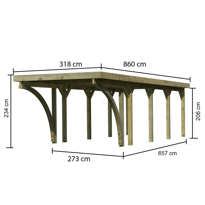 Carport En Bois Autoclave 26,9m², Toit En Acier Et Deux Poteaux En Arc – KARIBU 4 Carport En Bois Autoclave 26,9m², Toit En Acier Et Deux Poteaux En Arc – KARIBU – Image 2