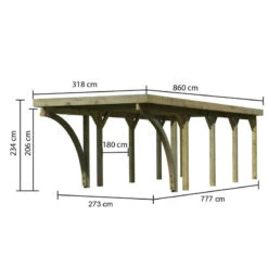 Carport En Bois Autoclave 26,9m², Toit En PVC Gris Et Deux Poteaux En Arc – KARIBU -Boutique De Jardin carport en bois autoclave 269m toit en pvc gris et deux poteaux en arc karibu 1
