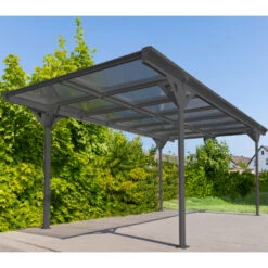 Carport Monopente HELSINKI En Aluminium Anthracite Et Polycarbonate 503x305cm - Westmann -Boutique De Jardin carport monopente helsinki en aluminium anthracite et polycarbonate 503x305cm westmann 1