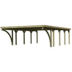 Carport Pin Autoclave 40,2m² Classic Double 2 + Toit Acier + 2 Arcs Karibu -Boutique De Jardin carport pin autoclave 402m classic double 2 toit acier 2 arcs karibu 5
