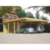 Carport Pin Autoclave 40,2m² Classic Double 2 + Toit PVC + 2 Arcs Karibu -Boutique De Jardin carport pin autoclave 402m classic double 2 toit pvc 2 arcs karibu