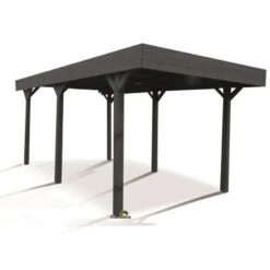 Carport Simple 15,75m² En Bois Lasuré Gris Anthracite Louison Forest Style -Boutique De Jardin carport simple 1575m en bois lasure gris anthracite louison madeira 1