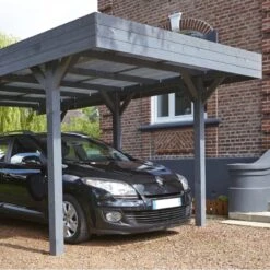 Carport Simple 15,75m² En Bois Lasuré Gris Anthracite Louison Forest Style -Boutique De Jardin carport simple 1575m en bois lasure gris anthracite louison madeira 2