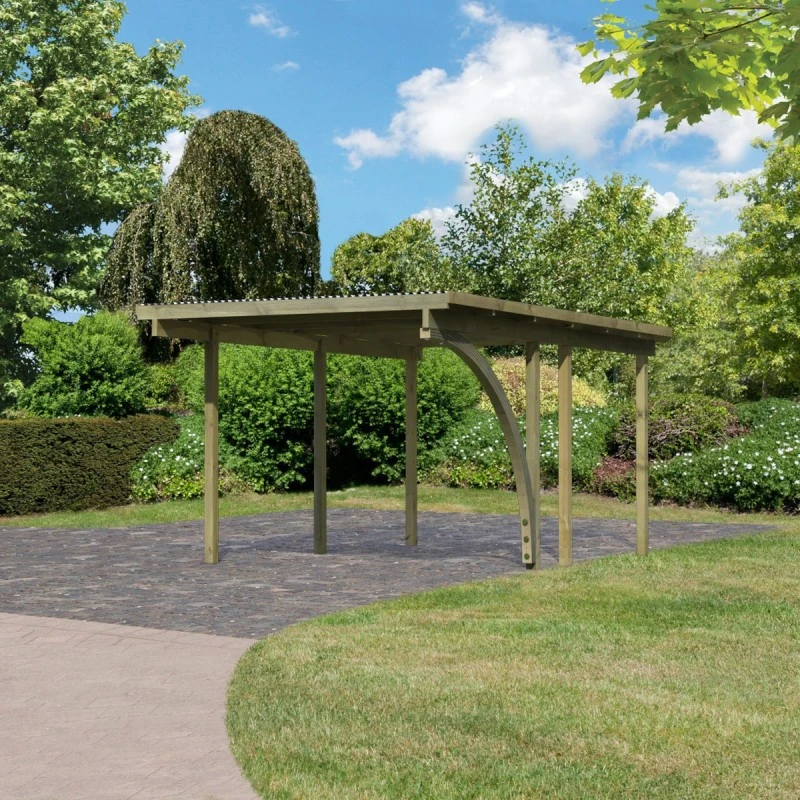 Carport Simple En Bois Autoclave Avec Toit PVC Et 1 Arc D'entrée 14,9m² - 304x490cm - Karibu 3 Carport Simple En Bois Autoclave Avec Toit PVC Et 1 Arc D'entrée 14,9m² - 304x490cm - Karibu