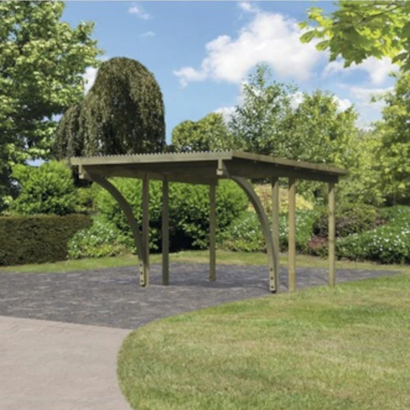Carport Simple En Bois Autoclave Avec Toit PVC Et 2 Arcs D'entrée 14,9m² - 304x490cm - Karibu 3 Carport Simple En Bois Autoclave Avec Toit PVC Et 2 Arcs D'entrée 14,9m² - 304x490cm - Karibu
