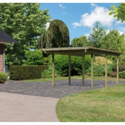 Carport Simple En Bois Autoclave Avec Toit PVC 14,9m² - 304x490cm - Karibu -Boutique De Jardin carport simple en pin autoclave avec toit pvc 149m karibu 1