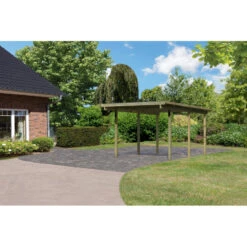 Carport Simple En Bois Autoclave Avec Toit PVC 14,9m² - 304x490cm - Karibu -Boutique De Jardin carport simple en pin autoclave avec toit pvc 149m karibu 2