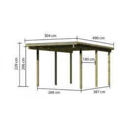 Carport Simple En Bois Autoclave Avec Toit PVC 14,9m² - 304x490cm - Karibu -Boutique De Jardin carport simple en pin autoclave avec toit pvc 149m karibu 4