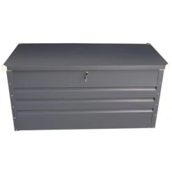 Coffre De Rangement En Métal Anthracite 400L Avec Plancher X-METAL -Boutique De Jardin coffre de rangement en metal anthracite 430l avec plancher x metal 3