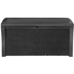 Keter Coffre En Résine Imitation Rotin Tressé Et Bois 400L Anthracite RIO -Boutique De Jardin coffre en resine imitation rotin tresse et bois 400l anthracite rio 2