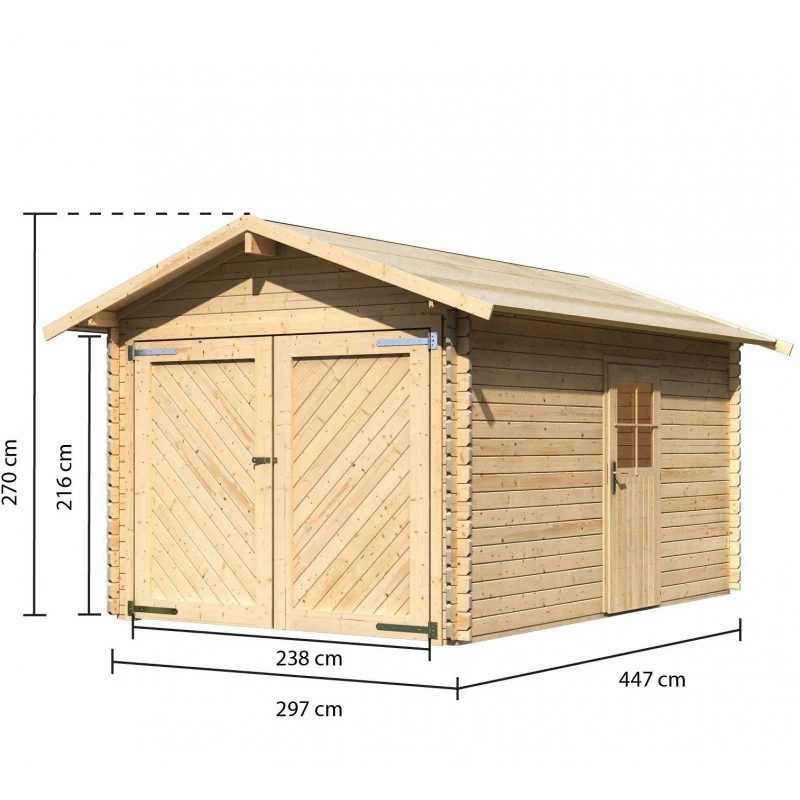 Garage En Bois Certifié 13,28m² – Madriers 28mm - Karibu 5 Garage En Bois Certifié 13,28m² – Madriers 28mm - Karibu – Image 3