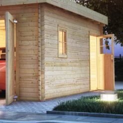 Garage En Bois Massif 20,78m² Toit Plat – Madriers 40mm - Karibu -Boutique De Jardin garage en bois massif 2078m toit plat madriers 40mm karibu 2
