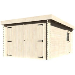 Garage Galan Toit Plat 16,79m² Madriers 28mm Avec Double Porte Battante + Porte Latérale Vitrée – Décor Et Jardin