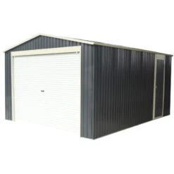 Garage Métal Anthracite 15,14m² Porte Enroulable + Kit D'ancrage X-METAL